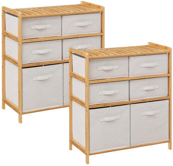 5five Opbergkast met 6 polyester manden - 2x - 3 lagen - bamboe - beige - 66 x 33 x 78 cm