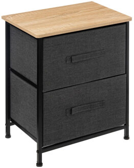 5five Opbergkast Pisa - 2 mandjes - grijs - 45 x 30 x 51 cm - metaal/hout/stof - nachtkastje