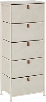5five Opbergkast Pisa - 5 mandjes - beige - 45 x 30 x 114 cm - metaal/hout/stof - opbergen