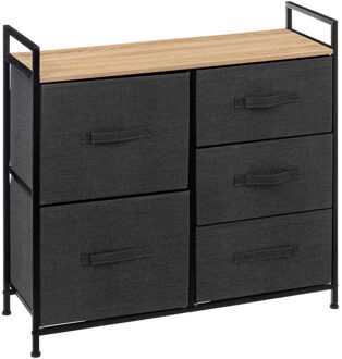 5five Opbergkast Pisa - 5 mandjes - grijs - 83 x 29 x 77 cm - metaal/hout/stof