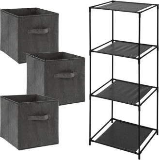 5five Opbergkastje Smartrack met kastmanden - 3x mandjes van stof - donkergrijs - 34 x 98 cm