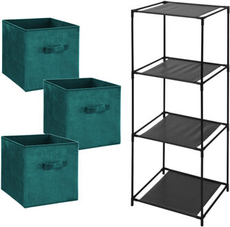 5five Opbergkastje Smartrack met kastmanden - 3x mandjes van stof - petrol groen - 34 x 98 cm