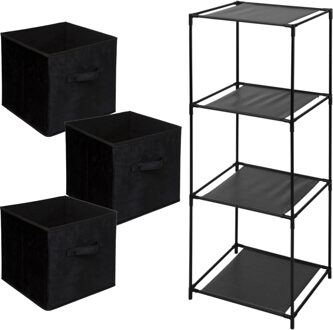 5five Opbergkastje Smartrack met kastmanden - 3x mandjes van stof - zwart - 34 x 98 cm