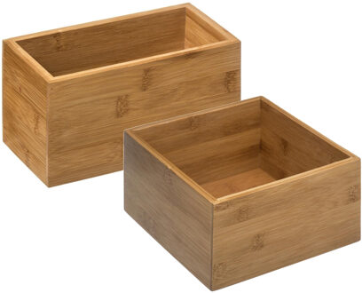 5five Opbergkistjes/organisers bamboe - 2x stuks - 18x18x9,5 cm en 18x9.5 cm