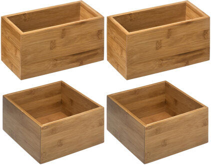 5five Opbergkistjes/organisers bamboe - 4x stuks - 18x18x9,5 cm en 18x9.5 cm