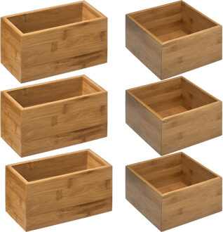 5five Opbergkistjes/organisers bamboe - 6x stuks - 18x18x9,5 cm en 18x9.5 cm