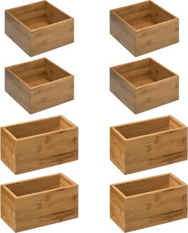 5five Opbergkistjes/organisers bamboe - 8x stuks - 18x18x9,5 cm en 18x9.5 cm