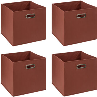 5five Opbergmand - 4x - 29 liter - steenrood - linnen - 31 x 31 x 31 cm - Opbergmanden