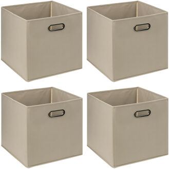 5five Opbergmand - 4x - 29 liter - taupe - linnen - 31 x 31 x 31 cm - Opbergmanden