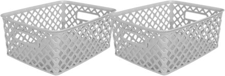 5five Opbergmand/box van kunststof - 2x - grijs - 19 x 25 x 10 cm - 4 liter