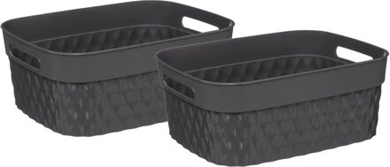 5five Opbergmand/box van kunststof - 2x - grijs - 21 x 27 x 11 cm - 5 liter