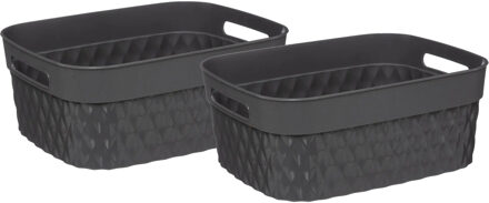 5five Opbergmand/box van kunststof - 2x - grijs - 25 x 33 x 13 cm - 8.5 liter