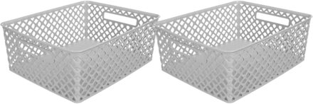 5five Opbergmand/box van kunststof - 2x - grijs - 29 x 35 x 13 cm - 11 liter
