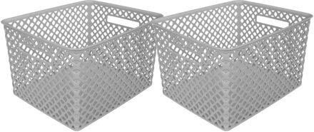 5five Opbergmand/box van kunststof - 2x - grijs - 30 x 37 x 21 cm - 19 liter