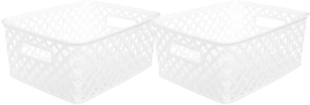 5five Opbergmand/box van kunststof - 2x - wit - 19 x 25 x 10 cm - 4 liter