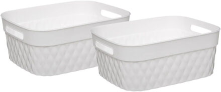 5five Opbergmand/box van kunststof - 2x - wit - 21 x 27 x 11 cm - 5 liter
