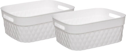 5five Opbergmand/box van kunststof - 2x - wit - 25 x 33 x 13 cm - 8.5 liter