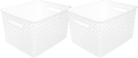 5five Opbergmand/box van kunststof - 2x - wit - 30 x 37 x 21 cm - 19 liter