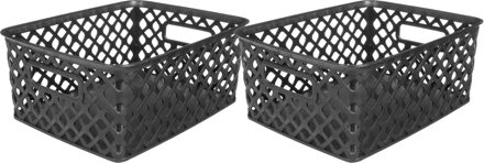 5five Opbergmand/box van kunststof - 2x - zwart - 19 x 25 x 10 cm - 4 liter