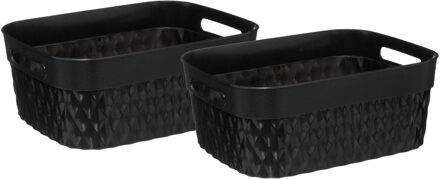 5five Opbergmand/box van kunststof - 2x - zwart - 21 x 27 x 11 cm - 5 liter