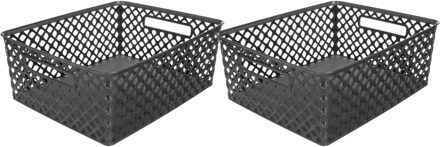 5five Opbergmand/box van kunststof - 2x - zwart - 29 x 35 x 13 cm - 11 liter