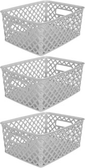 5five Opbergmand/box van kunststof - 3x - grijs - 19 x 25 x 10 cm - 4 liter