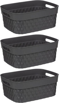 5five Opbergmand/box van kunststof - 3x - grijs - 21 x 27 x 11 cm - 5 liter