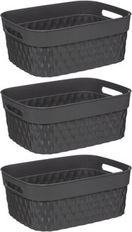 5five Opbergmand/box van kunststof - 3x - grijs - 25 x 33 x 13 cm - 8.5 liter
