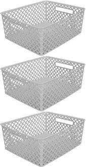 5five Opbergmand/box van kunststof - 3x - grijs - 29 x 35 x 13 cm - 11 liter