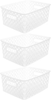 5five Opbergmand/box van kunststof - 3x - wit - 19 x 25 x 10 cm - 4 liter