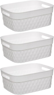 5five Opbergmand/box van kunststof - 3x - wit - 21 x 27 x 11 cm - 5 liter