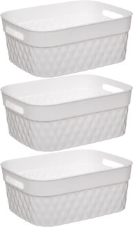 5five Opbergmand/box van kunststof - 3x - wit - 25 x 33 x 13 cm - 8.5 liter