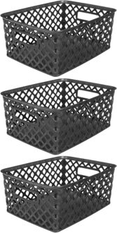 5five Opbergmand/box van kunststof - 3x - zwart - 19 x 25 x 10 cm - 4 liter