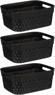 5five Opbergmand/box van kunststof - 3x - zwart - 21 x 27 x 11 cm - 5 liter