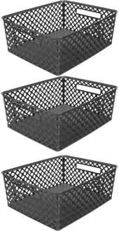 5five Opbergmand/box van kunststof - 3x - zwart - 29 x 35 x 13 cm - 11 liter