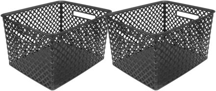 5five Opbergmand/box van kunststof - 3x - zwart - 30 x 37 x 21 cm - 19 liter