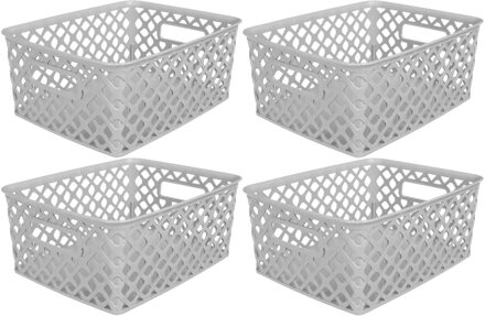 5five Opbergmand/box van kunststof - 4x - grijs - 19 x 25 x 10 cm - 4 liter