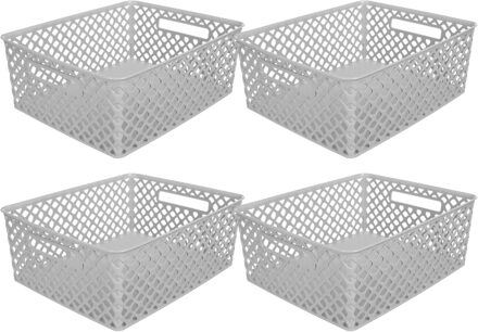 5five Opbergmand/box van kunststof - 4x - grijs - 29 x 35 x 13 cm - 11 liter
