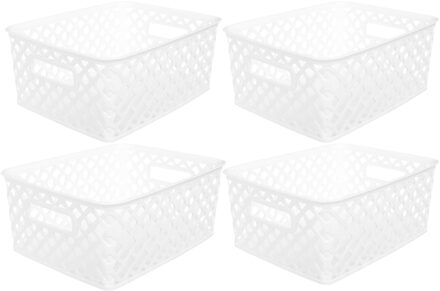 5five Opbergmand/box van kunststof - 4x - wit - 19 x 25 x 10 cm - 4 liter