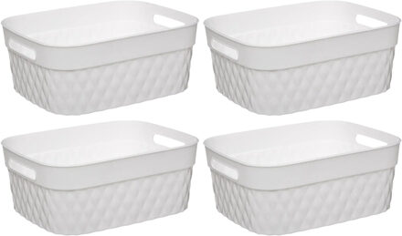 5five Opbergmand/box van kunststof - 4x - wit - 21 x 27 x 11 cm - 5 liter
