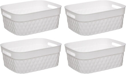 5five Opbergmand/box van kunststof - 4x - wit - 25 x 33 x 13 cm - 8.5 liter
