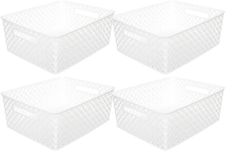 5five Opbergmand/box van kunststof - 4x - wit - 29 x 35 x 13 cm - 11 liter