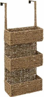 5five Opbergmand deurrek - 3 manden - riet - bruin - 28 x 12 x 69 cm - badkamerkast - Badkamerkastjes