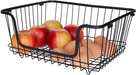 5five opbergmand/draadmand met handvat - 3x - stapelbaar - zwart - 26 x 16 x 33 cm