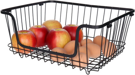 5five opbergmand/draadmand met handvat - stapelbaar - zwart - 26 x 16 x 33 cm