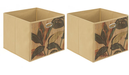 5five Opbergmand/kastmand - 2x - 29 liter - beige - bamboe - 31 x 31 x 31 cm
