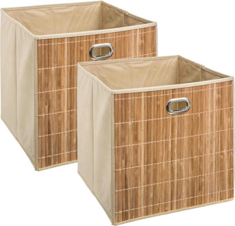 5five Opbergmand/kastmand - 2x - beige - linnen/bamboe - 31 x 31 x 31 cm - 29 liter - Vakkenkast