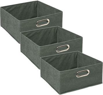5five Opbergmand/kastmand - 3x - grijsgroen - linnen - 14 liter - 31 x 31 x 15 cm - Opbergbox - Vakkenkast