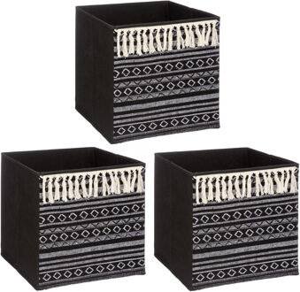 5five Opbergmand/kastmand - 3x - karton/kunststof - 29 liter - zwart - 31 x 31 x 31 cm