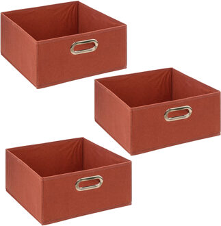 5five Opbergmand/kastmand - 3x - terracotta - linnen - 14 liter - 31 x 31 x 15 cm - Opbergbox - Vakkenkast